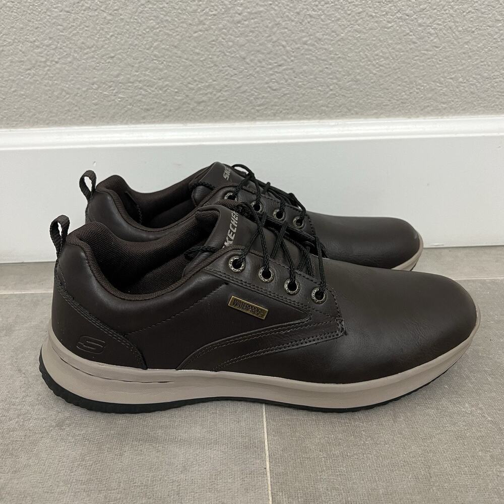 Skechers Delson Antigo Mens Size 10.5 Brown Waterproof Leather Casual Shoes